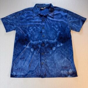 Vintage POSITANO Men's Club Rave Slim Shirt Y2K 90 Metallic Tie-dye Blue USA  XL